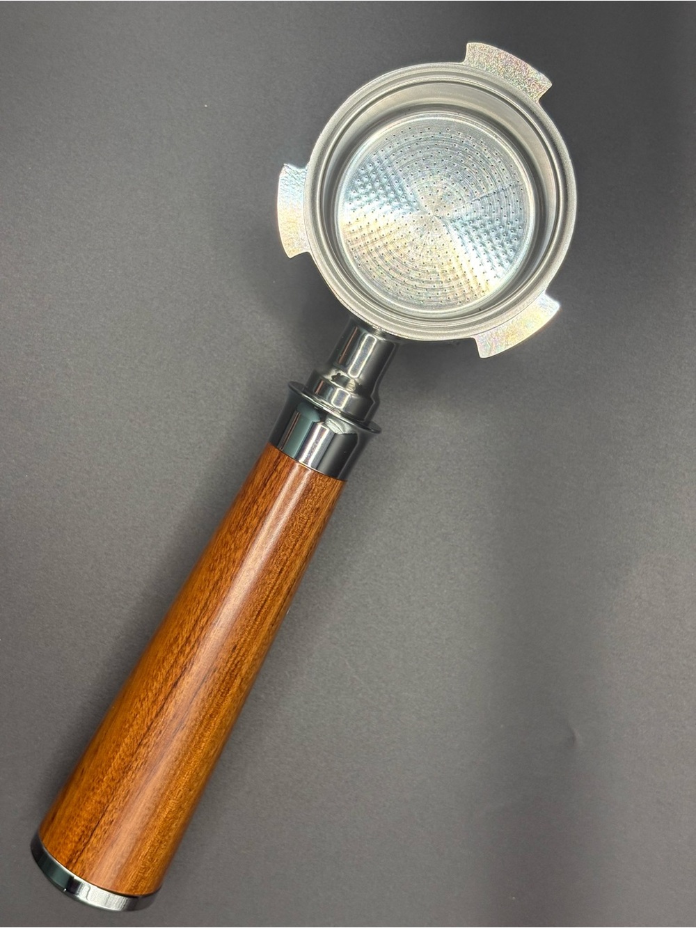 Red Rosewood Handle Portafilter for Espresso Machine - Silver/Brown
